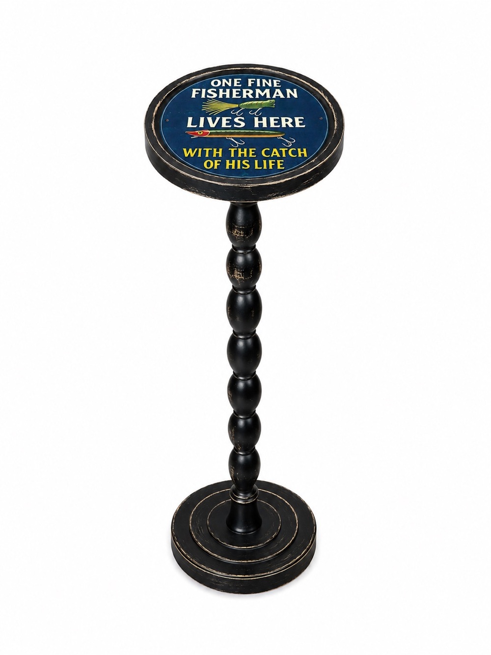 3 Day Sale! Small Round Fishing Drink Table, Martini Whiskey Stand, Small Table